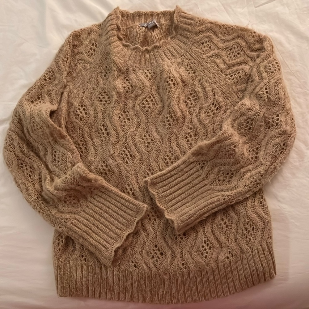 J.Crew pointelle Scallop-trim sweater in camel